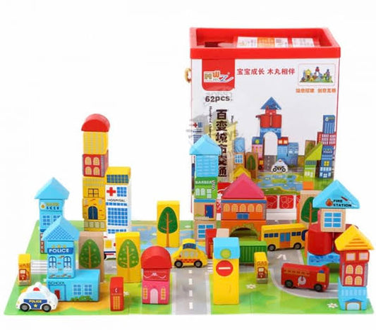 62 pcs city wooden blocks