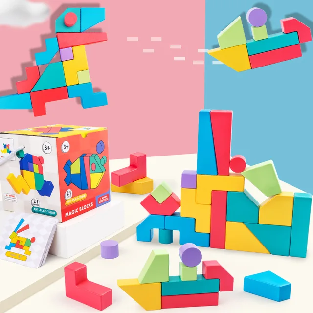 Wooden Magic Blocks Pattern Puzzle