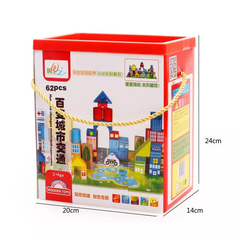 62 pcs city wooden blocks