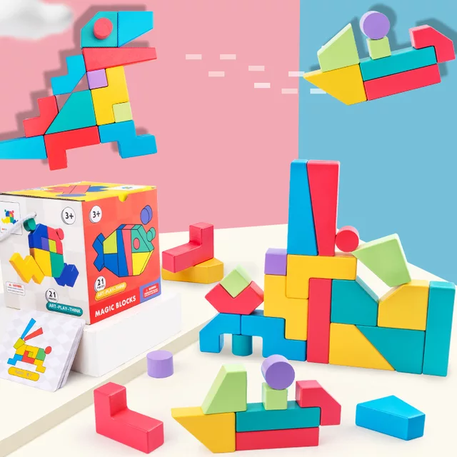 Wooden Magic Blocks Pattern Puzzle