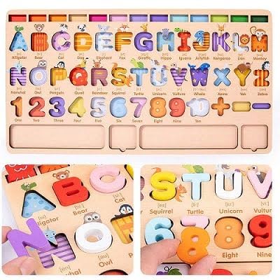 Alphabet Puzzle Table, Calculations with English Learning Card Combine Magnet Fishing for Children Learn and Play