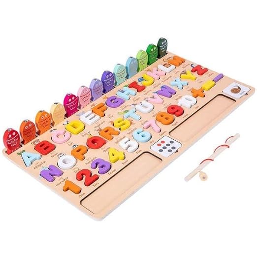 Alphabet Puzzle Table, Calculations with English Learning Card Combine Magnet Fishing for Children Learn and Play