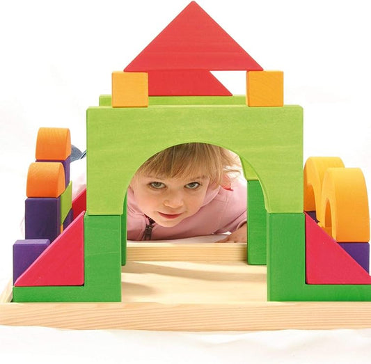 Large Basic Building Set - Handmade Wooden Modular Blocks, 30 Pieces in 17-inch Storage Tray (4x4 Size)