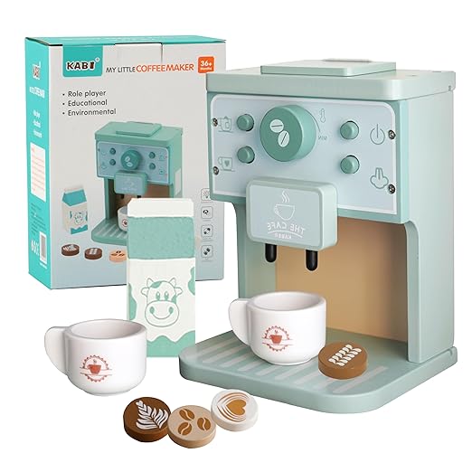 Wooden Coffee Maker Toy,Coffee Maker for Kids,Toddler Coffee Maker Play Kitchen Accessories,Non-Toxic Wooden Coffee Toy Set Perfect Birthday for 3+ Girls Boys