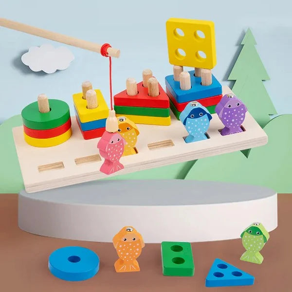 Wooden Shape Sorter & Fishing Game β 2-in-1 Activity Box for Toddlers