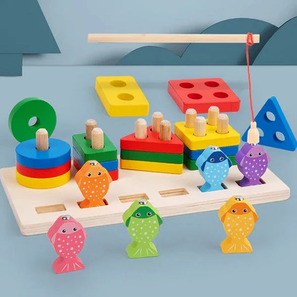 Wooden Shape Sorter & Fishing Game β 2-in-1 Activity Box for Toddlers
