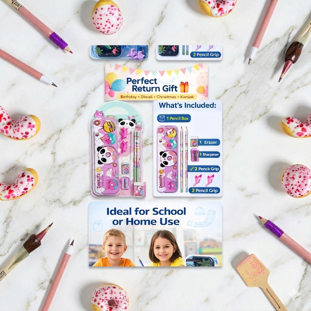 Kids 8-Piece Stationery Gift Set with Pencil Box | Return Gift & School Essentials Pack