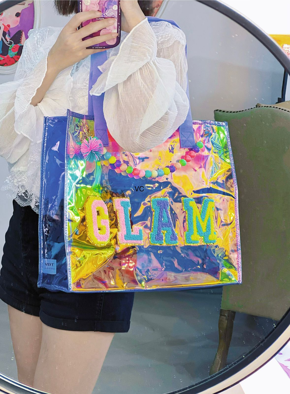 Best Quality Holographic Tote Bag – Perfect for Beach, Swim & Travel! ✨👜