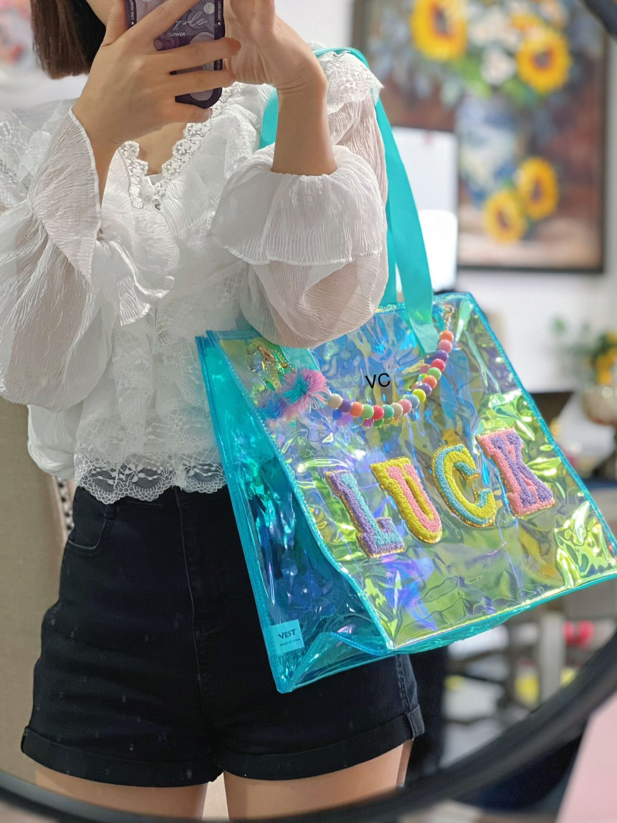Best Quality Holographic Tote Bag – Perfect for Beach, Swim & Travel! ✨👜
