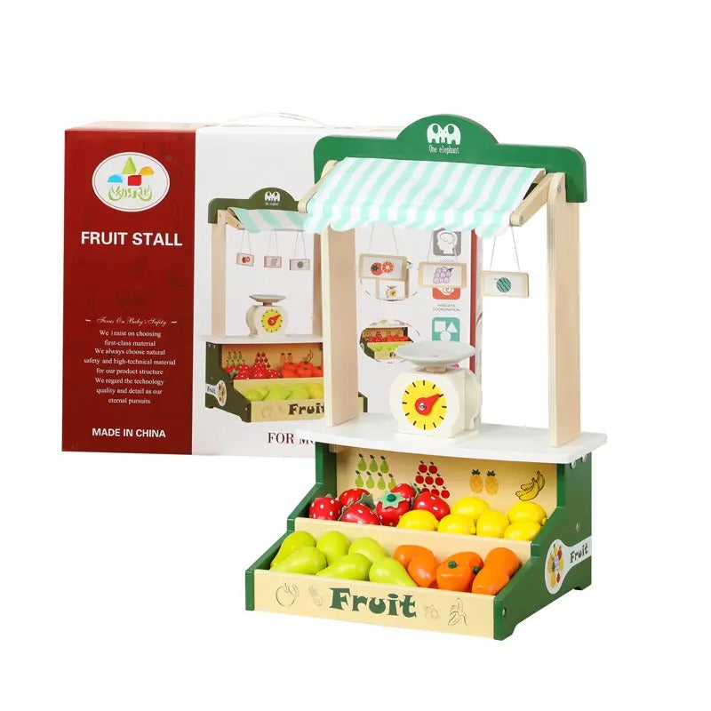 Educational Parent-child Interactive Toy Pretend Play Buy Fruit Food Toy Wooden Fruit Stand Toy