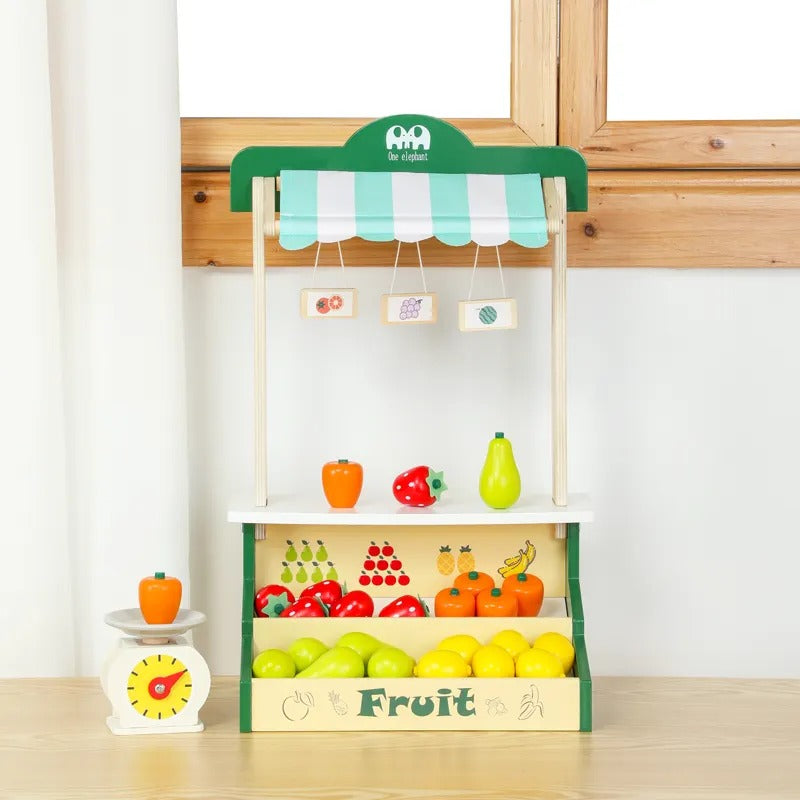 Educational Parent-child Interactive Toy Pretend Play Buy Fruit Food Toy Wooden Fruit Stand Toy