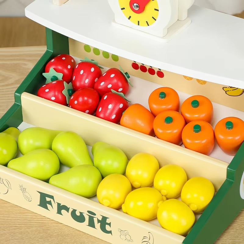 Educational Parent-child Interactive Toy Pretend Play Buy Fruit Food Toy Wooden Fruit Stand Toy