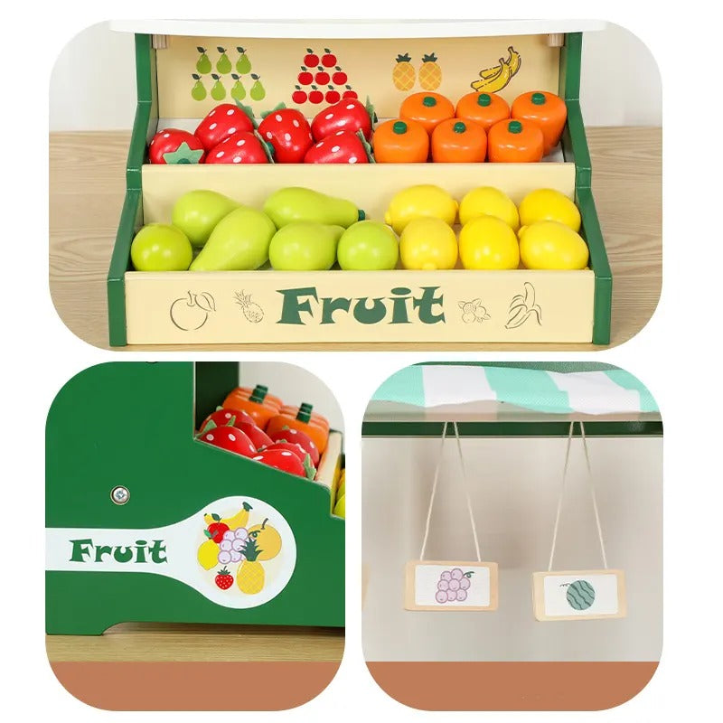 Educational Parent-child Interactive Toy Pretend Play Buy Fruit Food Toy Wooden Fruit Stand Toy