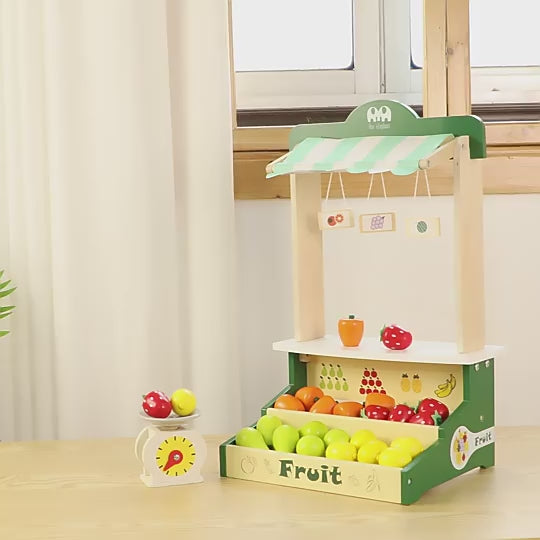 Educational Parent-child Interactive Toy Pretend Play Buy Fruit Food Toy Wooden Fruit Stand Toy