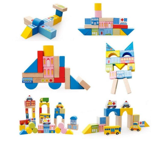 62 pcs city wooden blocks