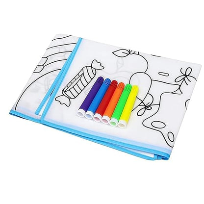 1pc Water Drawing Mat for Kids – 80 x 80 cm | Reusable & Washable Colouring Mat with 6 Sketch Pens