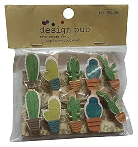 Wood Cute Designer Cactus Postcard Photo Clips (3.5 x 0.7 x 1.5 cm, Multicolor)