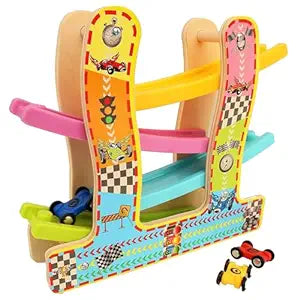 Colorful Wooden Ramp Race Track Car Set with Set of 4 Cars【1 Pc】【Multi-Colored】【100% Safe & Non-Toxic】