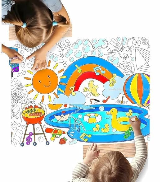 1pc Water Drawing Mat for Kids – 80 x 80 cm | Reusable & Washable Colouring Mat with 6 Sketch Pens