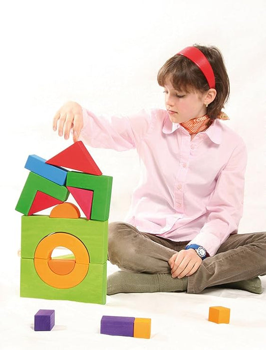 Large Basic Building Set - Handmade Wooden Modular Blocks, 30 Pieces in 17-inch Storage Tray (4x4 Size)