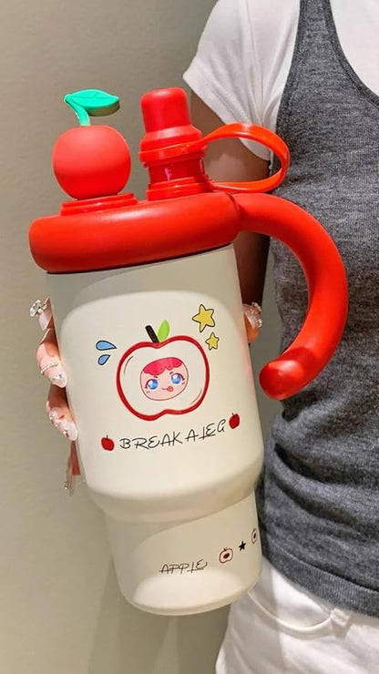 AS Stainless Steel Light Bulb Tumbler with Straw & Lid (Red) | Stylish Ice Cup for Drinks & Smoothies