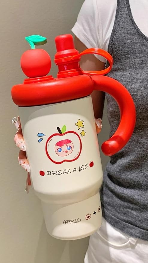 AS Stainless Steel Light Bulb Tumbler with Straw & Lid (Red) | Stylish Ice Cup for Drinks & Smoothies