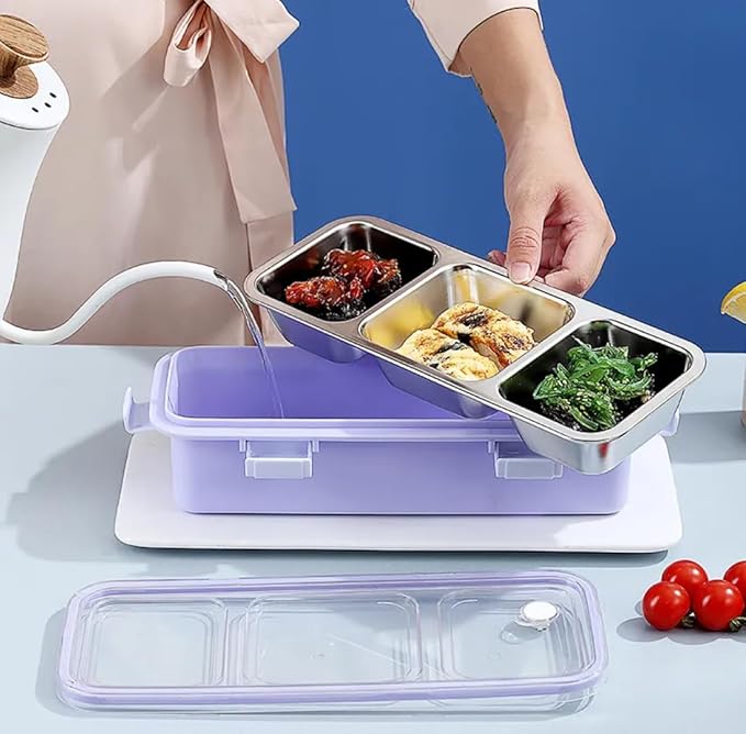 3-Compartment Bento Lunch Box for Adults & Kids | Leakproof Stainless Steel Food Container with Lid | BPA-Free