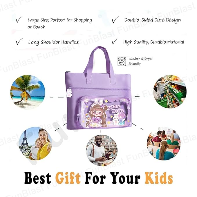 Canvas Carrying Hand Bag – Multi-Purpose Bag, Shopping Bag, Tote Bag, Vegetable Bag, Lunch Bag, Travel Bag with Handle Strap and Zipper, Water-Proof Reusable Bag