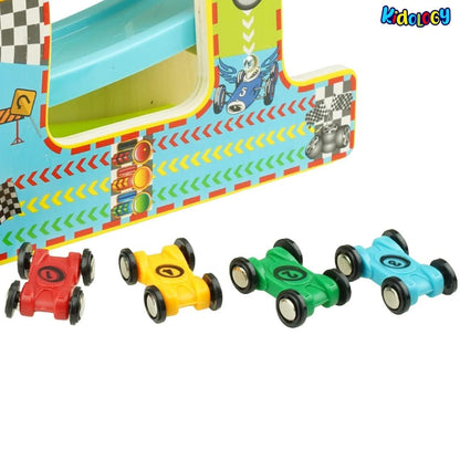 Colorful Wooden Ramp Race Track Car Set with Set of 4 Cars【1 Pc】【Multi-Colored】【100% Safe & Non-Toxic】