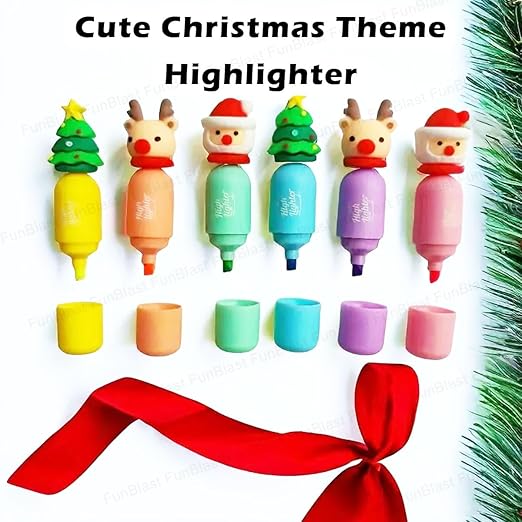 Christmas Theme Highlighter Set (6 pcs) – Bright Colors, Festive Fun!