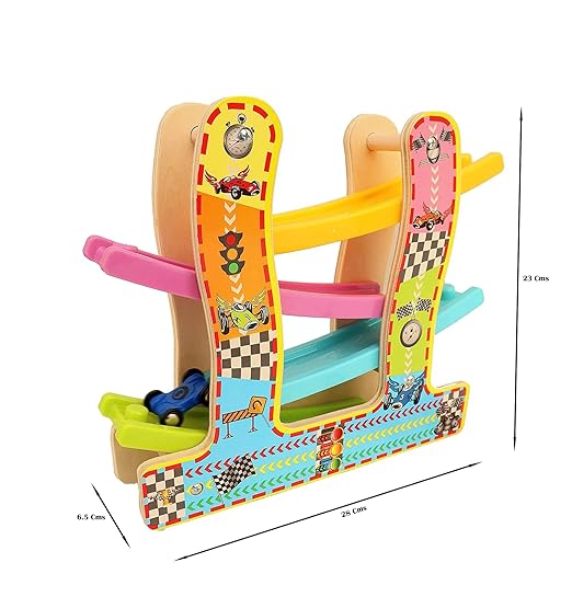 Colorful Wooden Ramp Race Track Car Set with Set of 4 Cars【1 Pc】【Multi-Colored】【100% Safe & Non-Toxic】