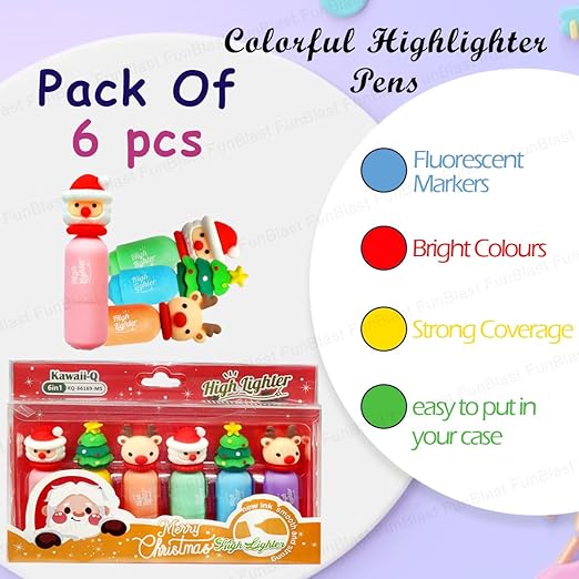 Christmas Theme Highlighter Set (6 pcs) – Bright Colors, Festive Fun!