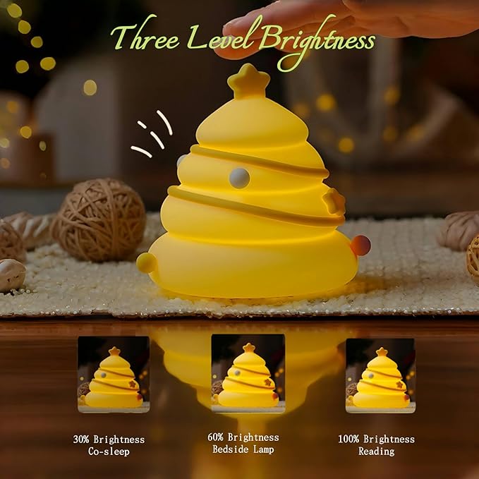 Christmas Tree Silicone Night Light | Rechargeable & Dimmable Touch Lamp (3 Brightness Levels)