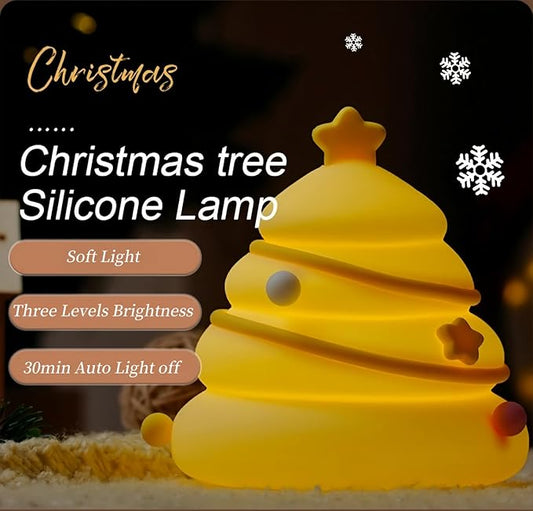 Christmas Tree Silicone Night Light | Rechargeable & Dimmable Touch Lamp (3 Brightness Levels)