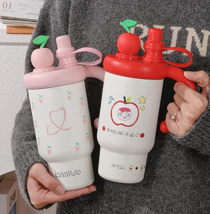 AS Stainless Steel Light Bulb Tumbler with Straw & Lid (Red) | Stylish Ice Cup for Drinks & Smoothies