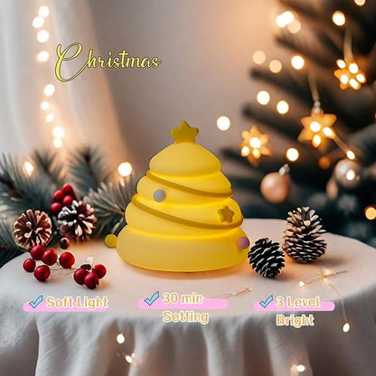 Christmas Tree Silicone Night Light | Rechargeable & Dimmable Touch Lamp (3 Brightness Levels)