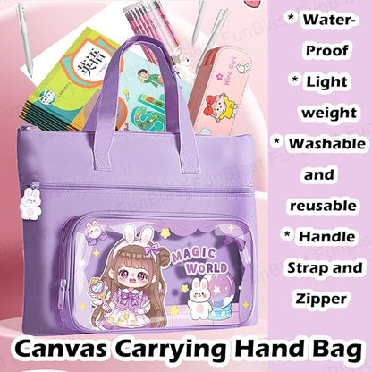 Canvas Carrying Hand Bag – Multi-Purpose Bag, Shopping Bag, Tote Bag, Vegetable Bag, Lunch Bag, Travel Bag with Handle Strap and Zipper, Water-Proof Reusable Bag