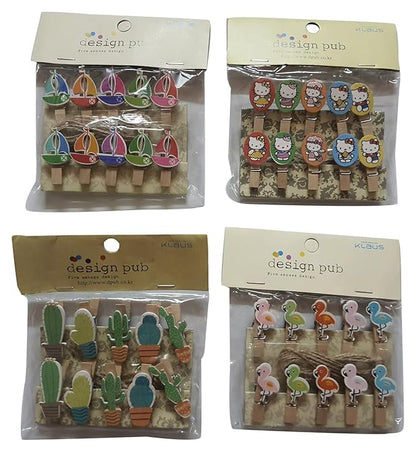 Wood Cute Designer Cactus Postcard Photo Clips (3.5 x 0.7 x 1.5 cm, Multicolor)