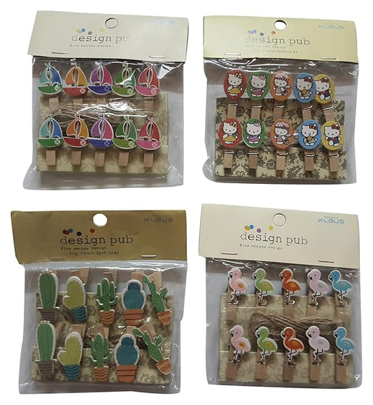 Wood Cute Designer Cactus Postcard Photo Clips (3.5 x 0.7 x 1.5 cm, Multicolor)