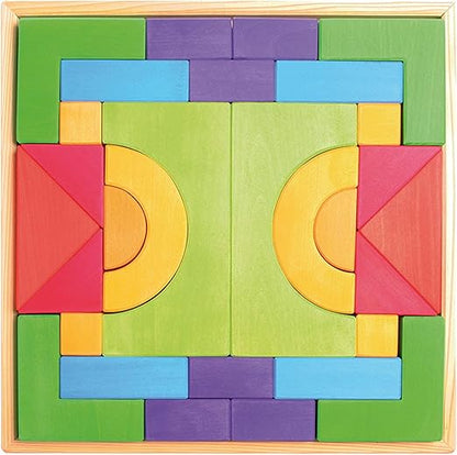 Large Basic Building Set - Handmade Wooden Modular Blocks, 30 Pieces in 17-inch Storage Tray (4x4 Size)