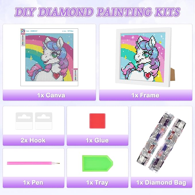 Unicorn Diamond Art Kits for Kids, Easy Diamond Painting Crystal Art Kits for Girls Beginner 7x7 in