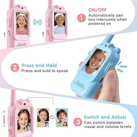 Kids Video Walkie Talkies 2 Pack – Rechargeable HD Screen with 4 Voice Changers, Long Range Two-Way Radio Toy for Boys & Girls.