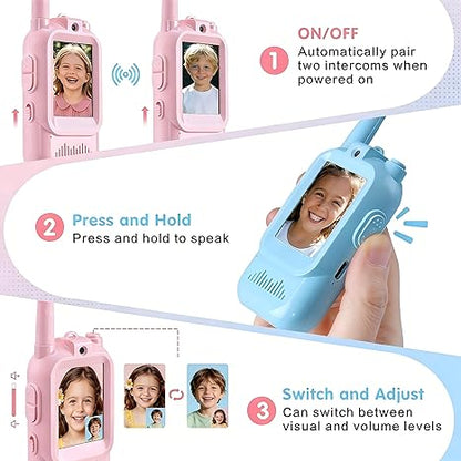 Kids Video Walkie Talkies 2 Pack – Rechargeable HD Screen with 4 Voice Changers, Long Range Two-Way Radio Toy for Boys & Girls.