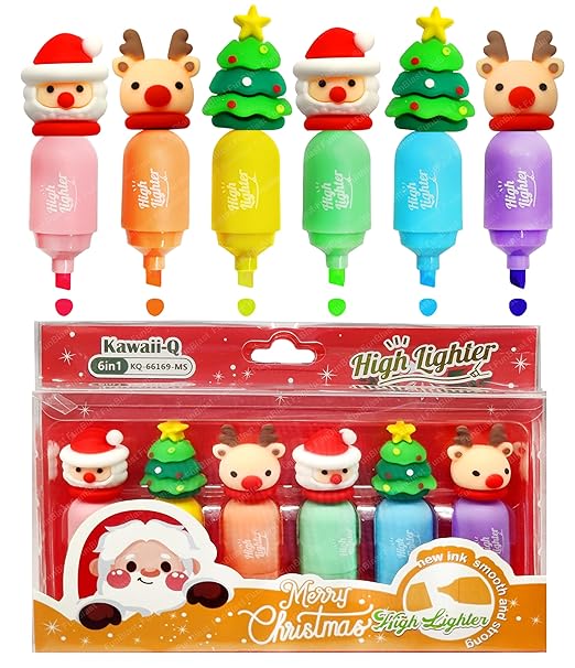 Christmas Theme Highlighter Set (6 pcs) – Bright Colors, Festive Fun!