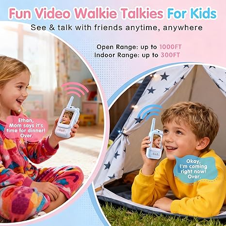 Kids Video Walkie Talkies 2 Pack – Rechargeable HD Screen with 4 Voice Changers, Long Range Two-Way Radio Toy for Boys & Girls.