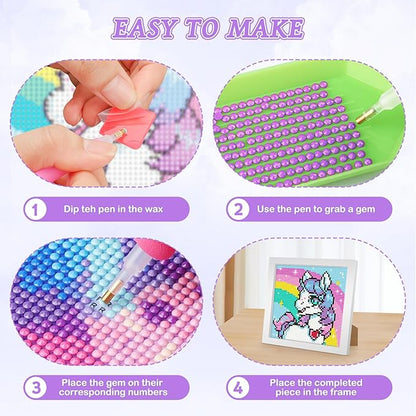 Unicorn Diamond Art Kits for Kids, Easy Diamond Painting Crystal Art Kits for Girls Beginner 7x7 in
