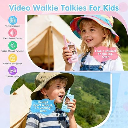 Kids Video Walkie Talkies 2 Pack – Rechargeable HD Screen with 4 Voice Changers, Long Range Two-Way Radio Toy for Boys & Girls.