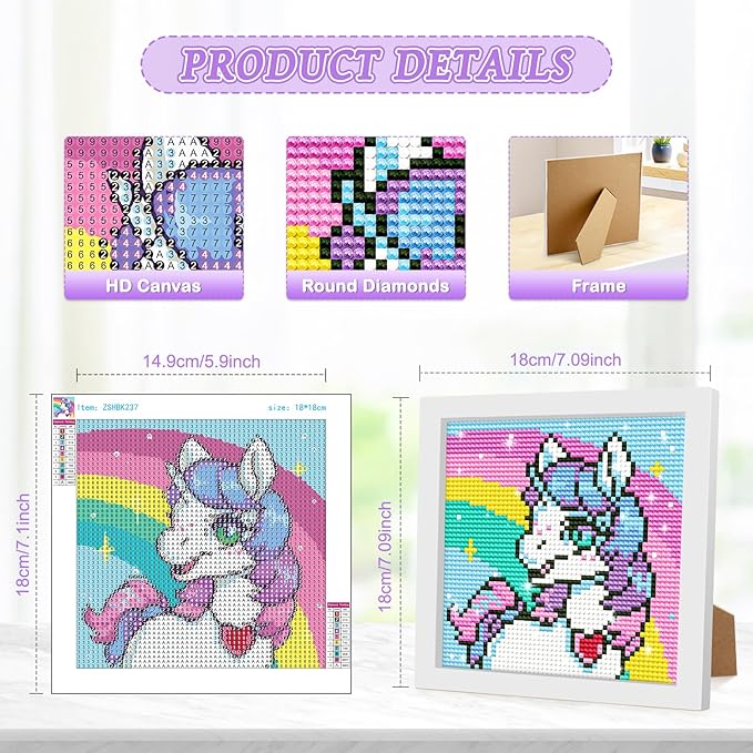 Unicorn Diamond Art Kits for Kids, Easy Diamond Painting Crystal Art Kits for Girls Beginner 7x7 in