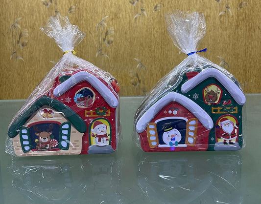 Christmas Gift House Tin Box | Holiday Candy & Cookie Storage Box | Cute Decorative Gift Box (Set of 2)