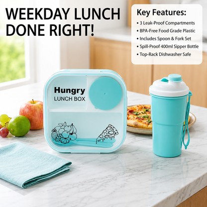 Hungry Lunch Box & Bottle Set – 1200ML Leak-Proof Bento Lunch Combo